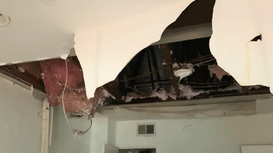 Water-damaged ceiling with staining and sagging in an Agoura Hills, CA home