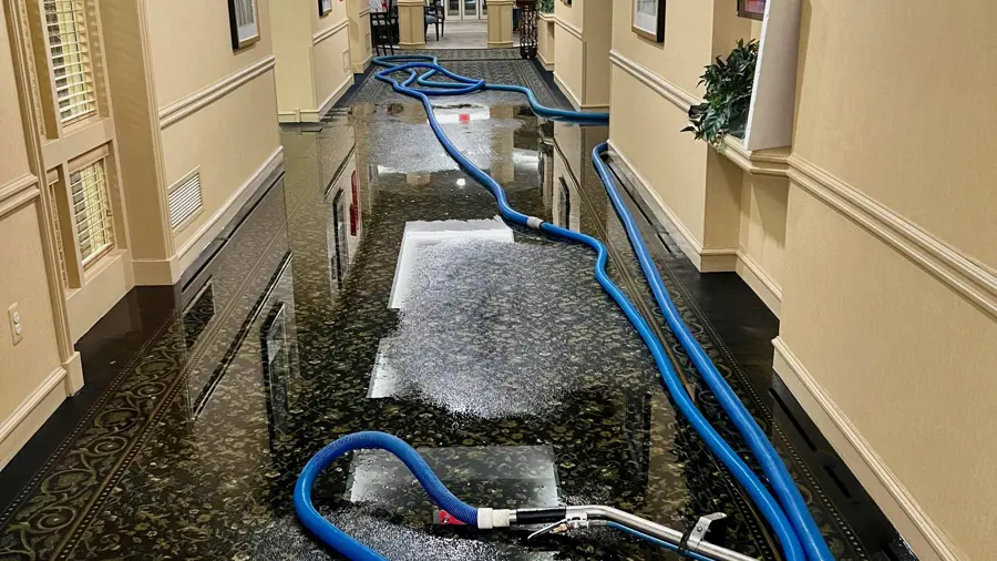 Water on a hardwood floor being extracted in an Agoura Hills, CA home